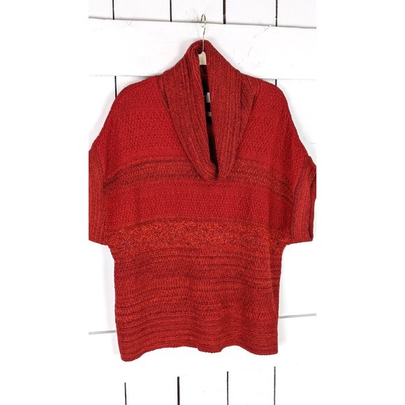 Cold Water Creek rust red orange chunky slouchy knit short sleeve turtleneck - Picture 2 of 4